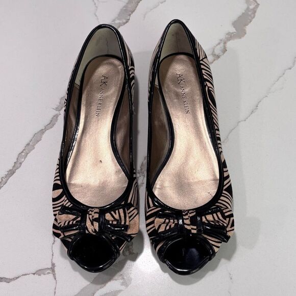 Anne Klein | Nifty Women’s Peep Toe Flats Black Tan Pattern 7.5M - Picture 3 of 10